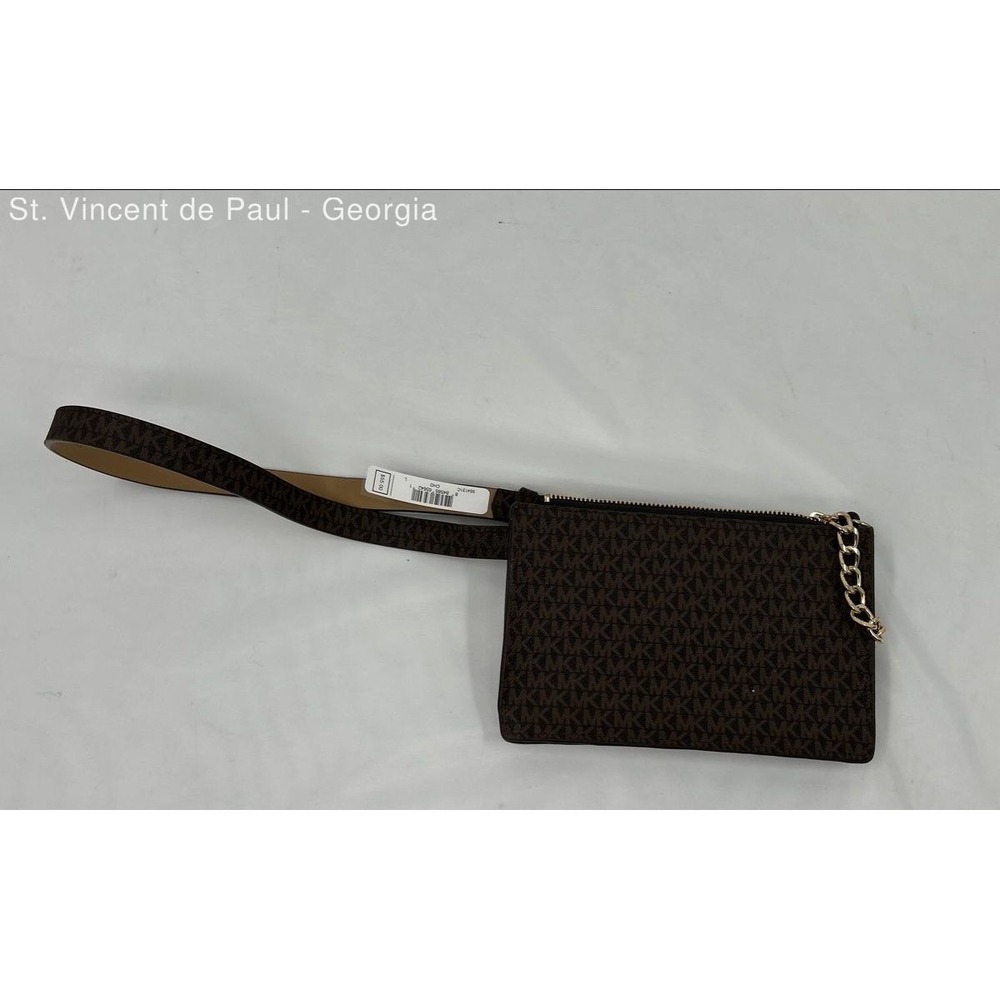 New Michael Kors Women's Size Medium Waist Belt Bag Brown Logo Print Pull Chain
